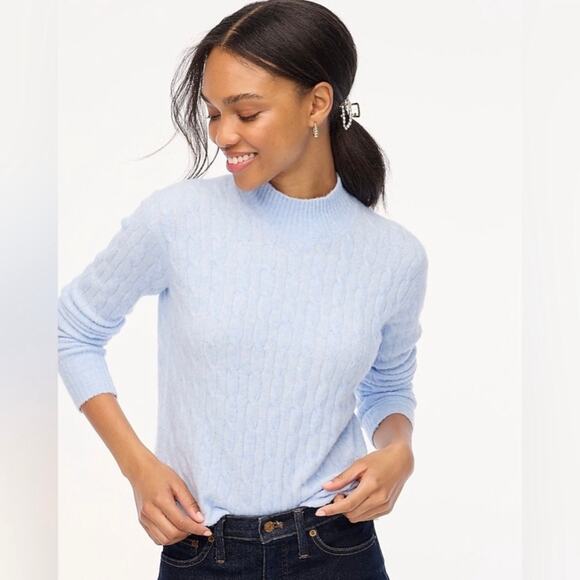 J. Crew Cable-Knit Light Blue Mockneck Extra-Soft Sweater - Picture 1 of 11